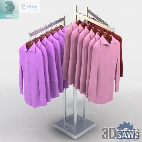 Freestanding island rack filled with lavender and pink collared shirts