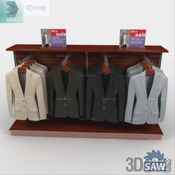 Cream charcoal black and grey blazers hanging on a dark wood wall display
