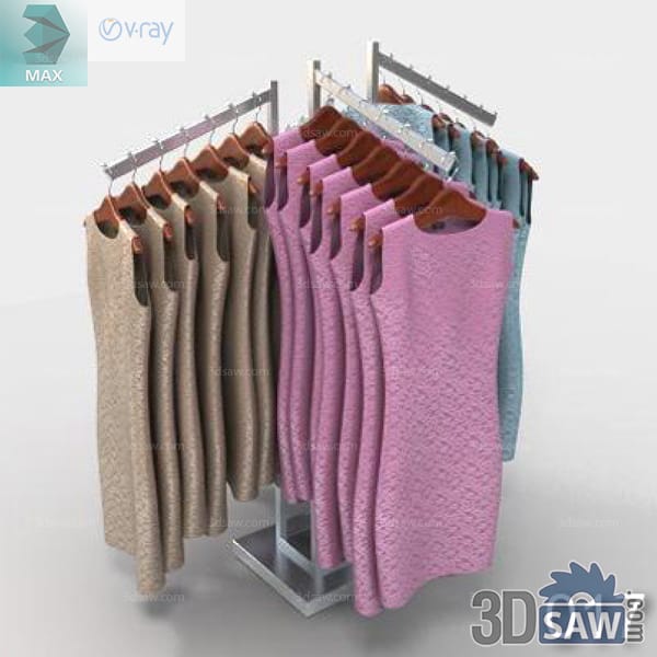 Freestanding metal rack with cream pink and pale blue textured dresses