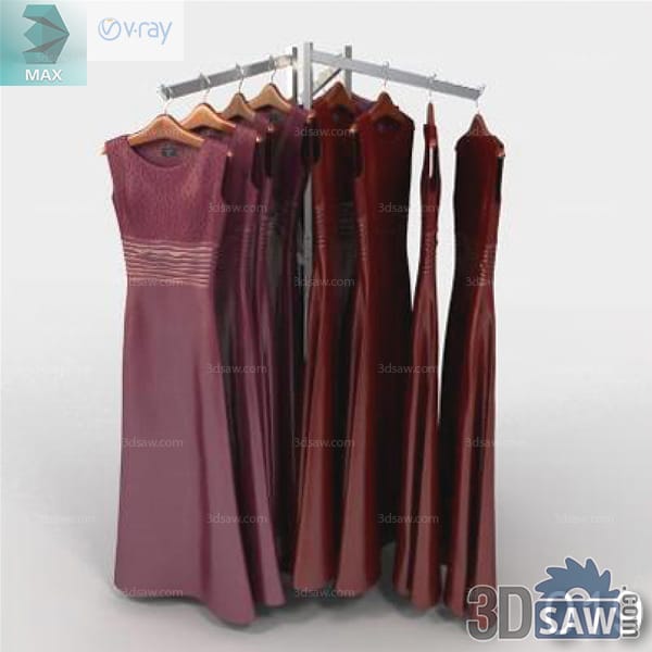 Freestanding rack displaying long burgundy plum and deep red evening dresses