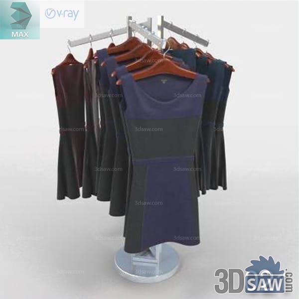 Circular retail rack filled with navy charcoal and black sleeveless dresses