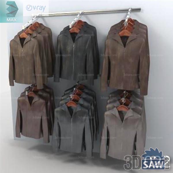 Wall-mounted chrome rails displaying brown taupe and charcoal leather jackets