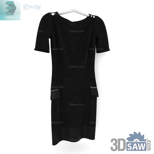 Black short-sleeve sheath dress with shoulder buttons and front flap pockets