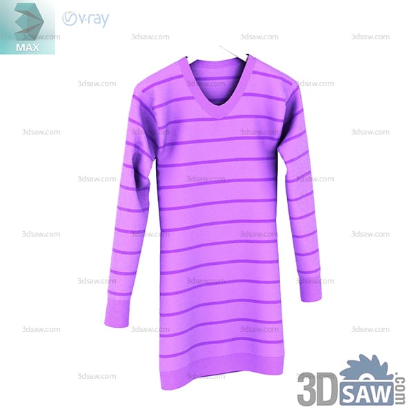 Long purple V-neck sweater with dark horizontal stripes and slim sleeves