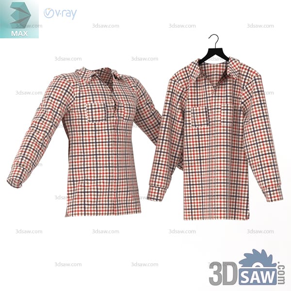 Red white and dark check long-sleeve overshirt with chest flap pockets
