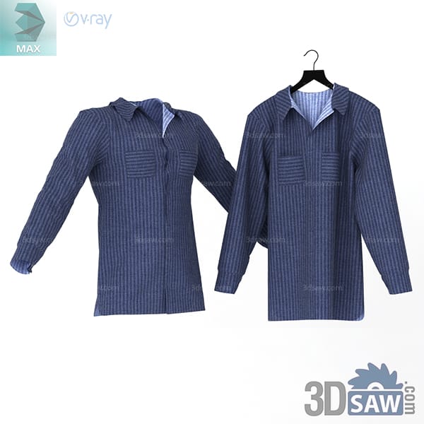 Navy pinstripe long-sleeve shirt with two square chest pockets