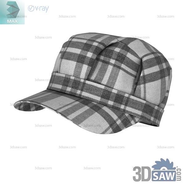 Grey and white plaid baseball cap with stitched crown panels and curved brim
