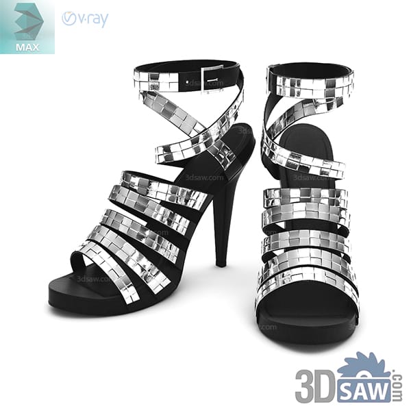 Black platform stiletto sandals wrapped in reflective silver buckled straps