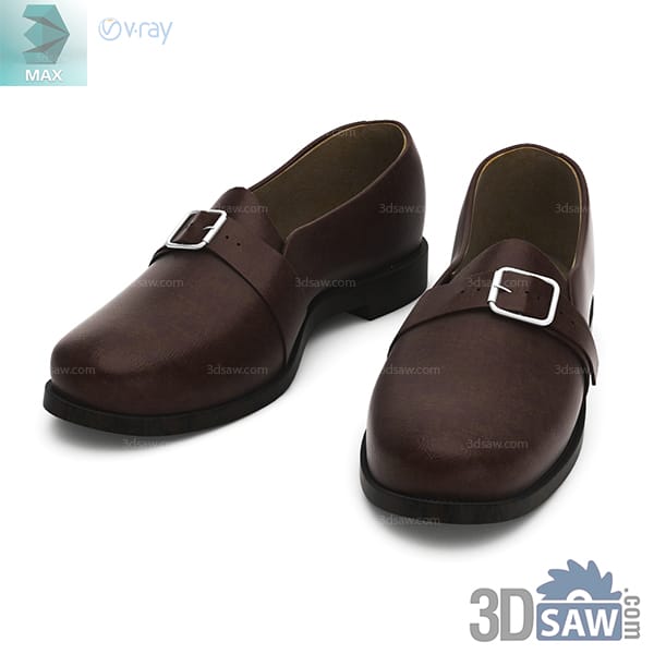 Pair of dark brown leather loafers with wide straps and square buckles