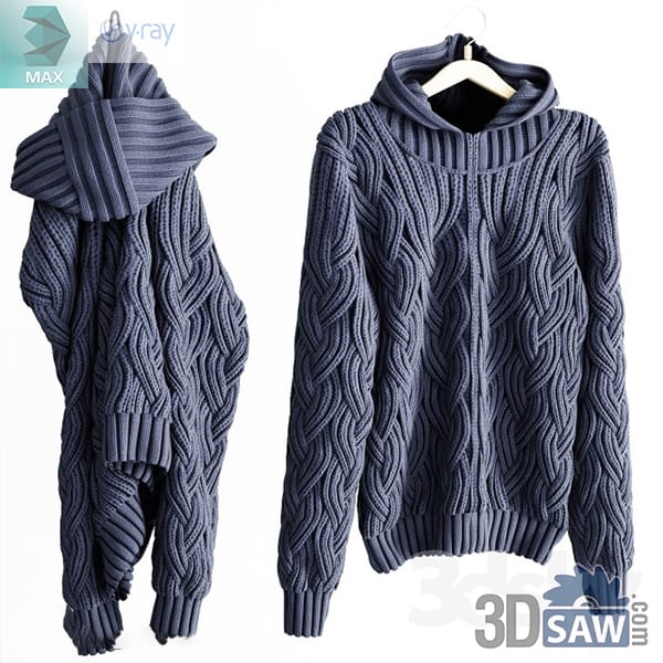 Charcoal cable knit sweater with ribbed collar shown front and back