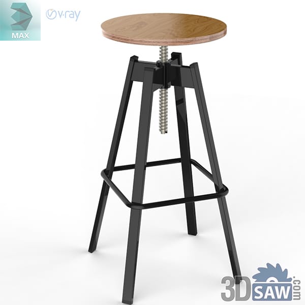 Industrial adjustable oak bar stool with exposed threaded screw