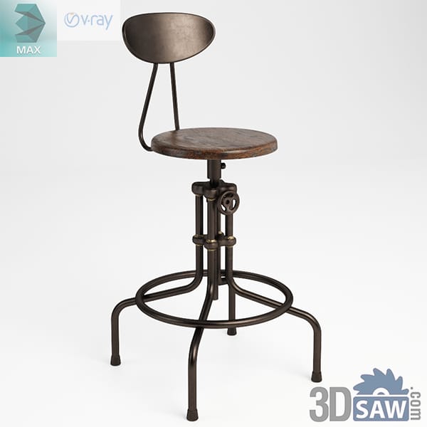 Vintage industrial bar stool with wood seat metal backrest and foot ring