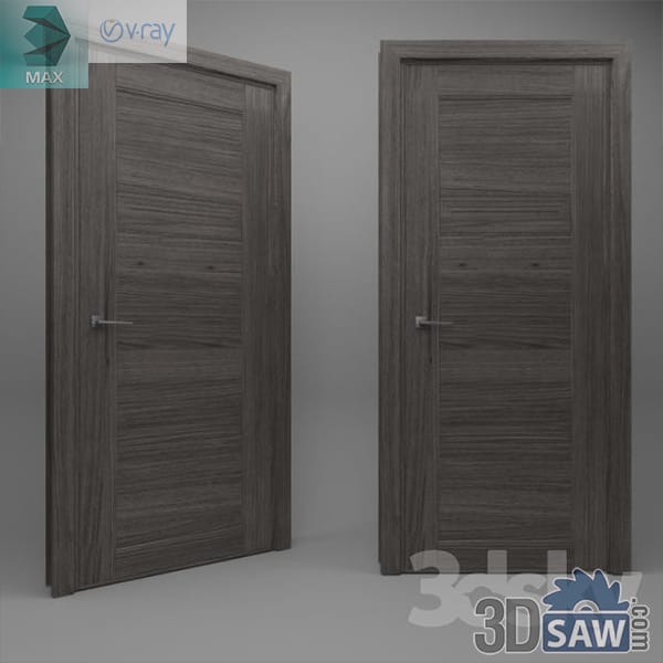 Two grey-oak flush doors with shallow horizontal grooves, one with an arched top