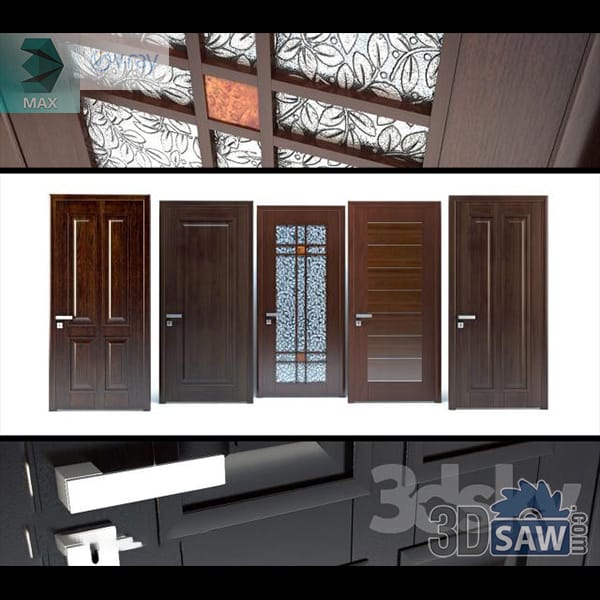 Collection of wenge doors including raised-panel, mosaic art-glass and horizontal glass-strip designs