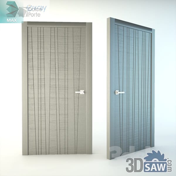 Flush door with scattered fine vertical grooves shown in soft grey and dusty blue finishes