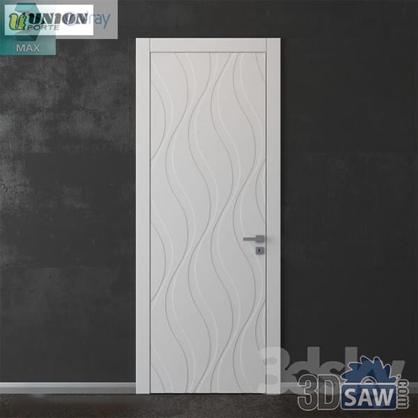 White modern door with a flowing vertical flame-wave relief carved across the face