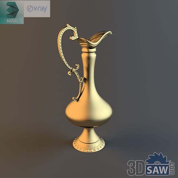 Ornate gold pitcher decanter with a scrolled handle