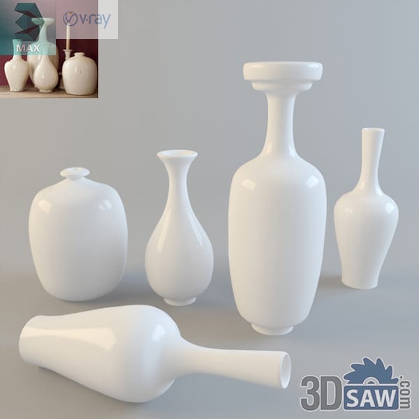 Collection of classic white ceramic vases in varied shapes