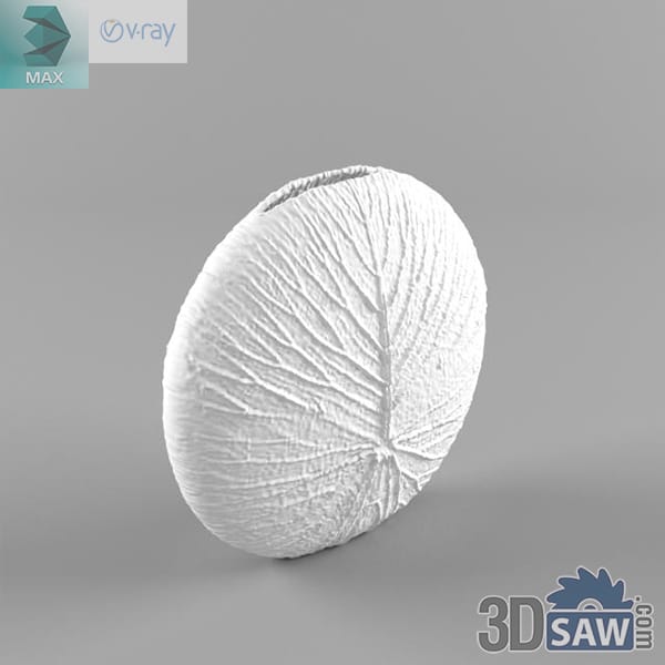 Round white vase with a carved leaf-vein texture