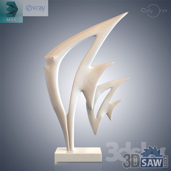 Tall abstract cream sculpture of leaping fish forms on a stone base