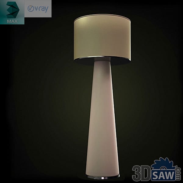 Table lamp with a tapered white cone base and wide fabric drum shade