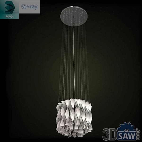 Spherical pendant chandelier made of folded white petal panels