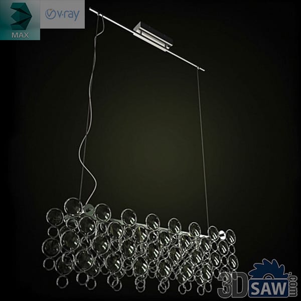 Linear chandelier made of clustered clear glass bubble orbs
