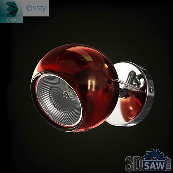 Red glass sphere wall spotlight with an exposed chrome lamp ring