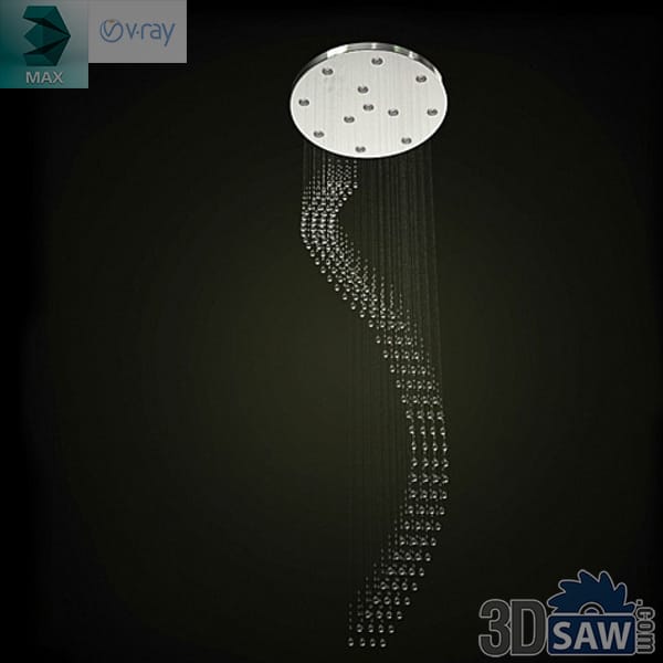 Cascading crystal strand chandelier curving in a spiral from the ceiling