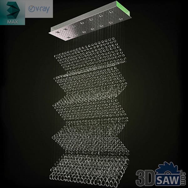 Zigzag-folded crystal panel chandelier hanging from a rectangular ceiling plate