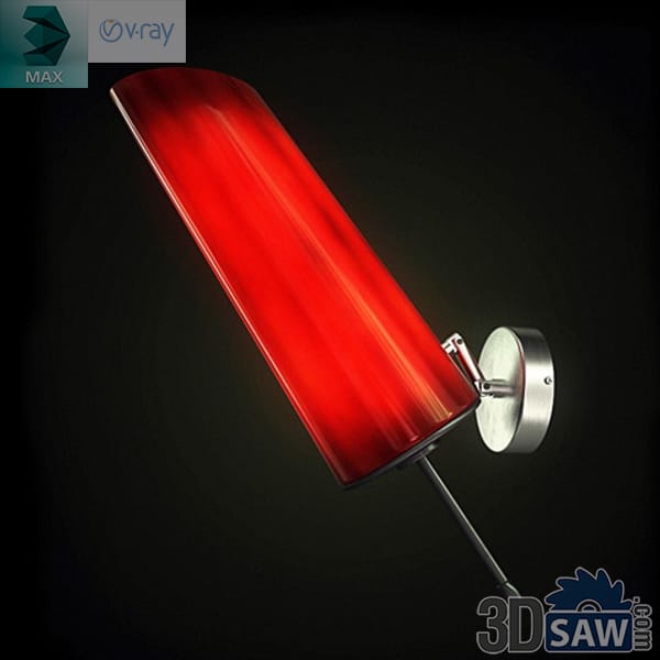 Wall-mounted red ribbed glass light angled diagonally on a chrome arm