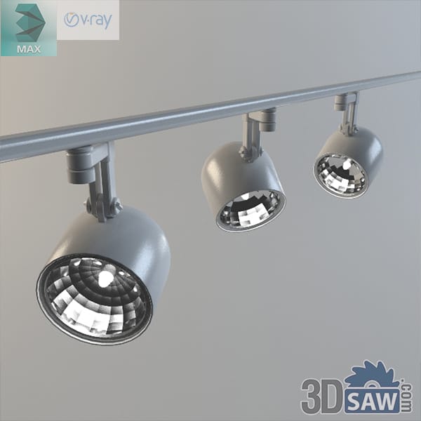 Grey dome-shaped reflector spotlights hanging from a slim ceiling track