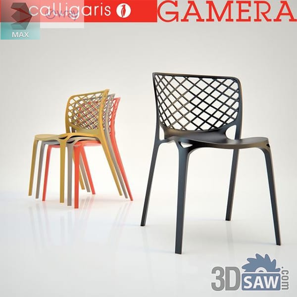 Charcoal lattice-back stacking chair beside a colour stack of the same chair in mustard, red and grey