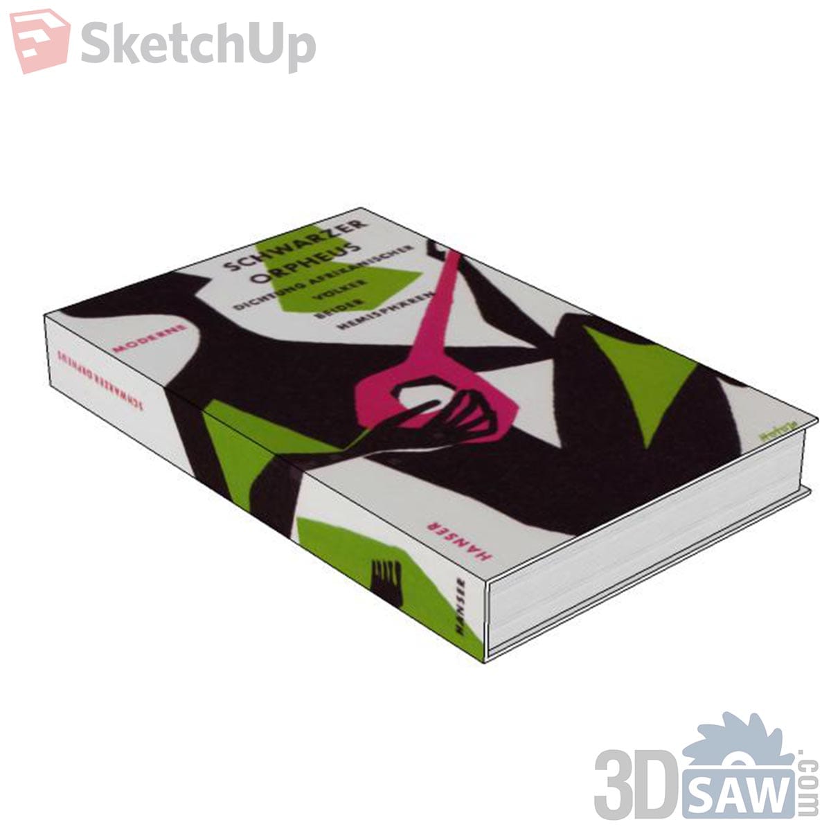 Thick book lying flat with an abstract black, green and pink graphic cover