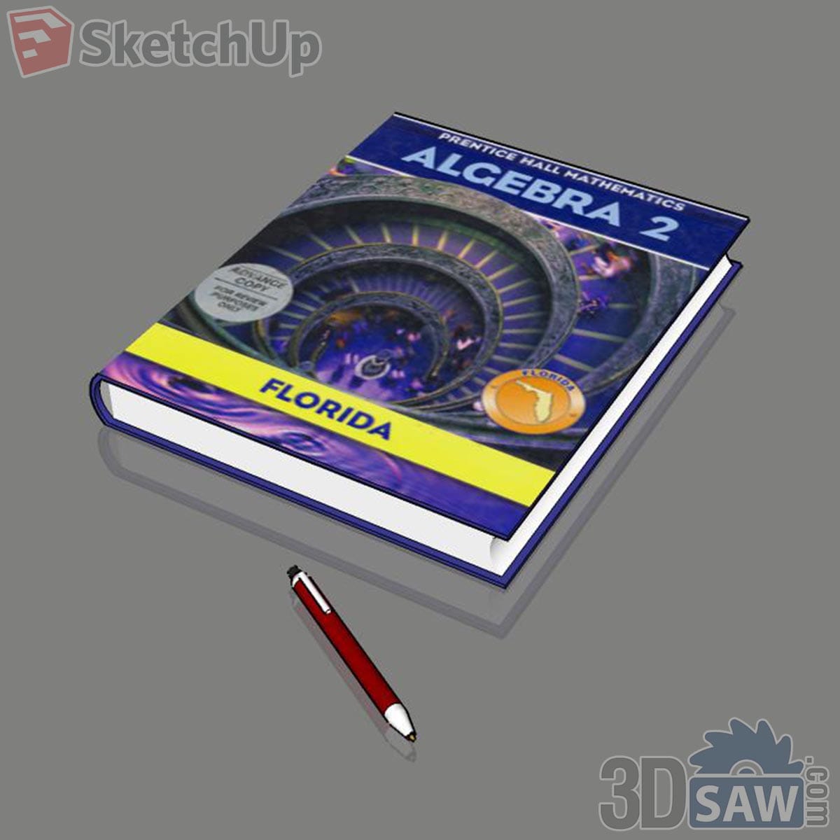 Thick blue textbook with spiral staircase cover and a red pen lying beside it