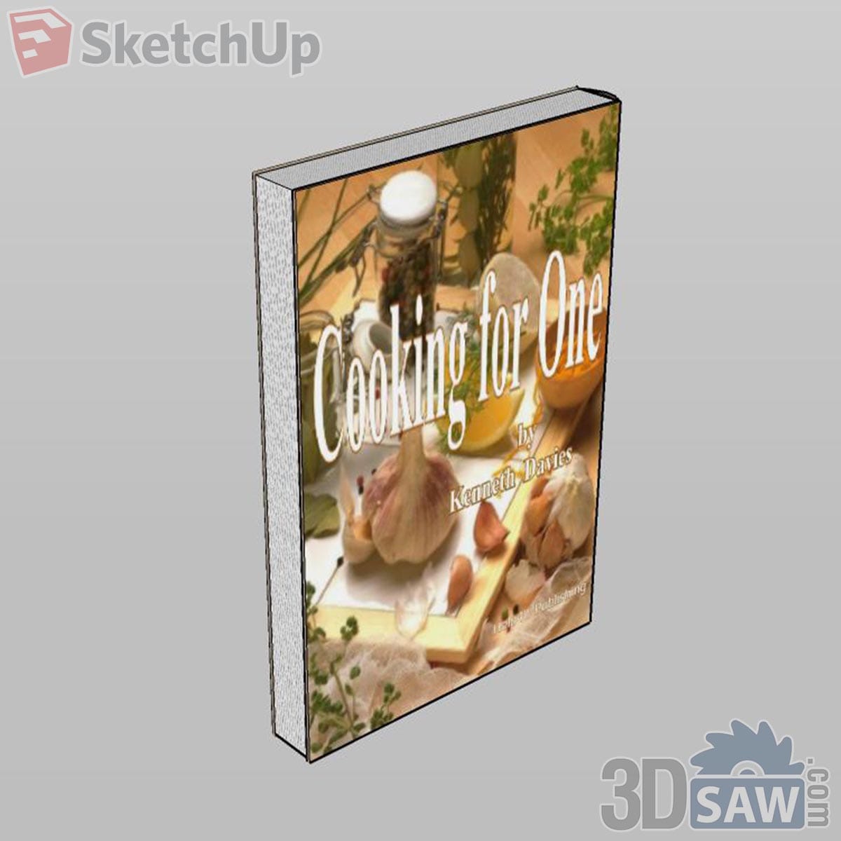 Upright cookbook with a cover photo of garlic, herbs and lemon slices