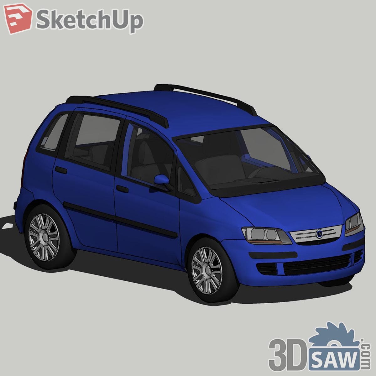 Deep blue compact minivan with roof rails and alloy wheels