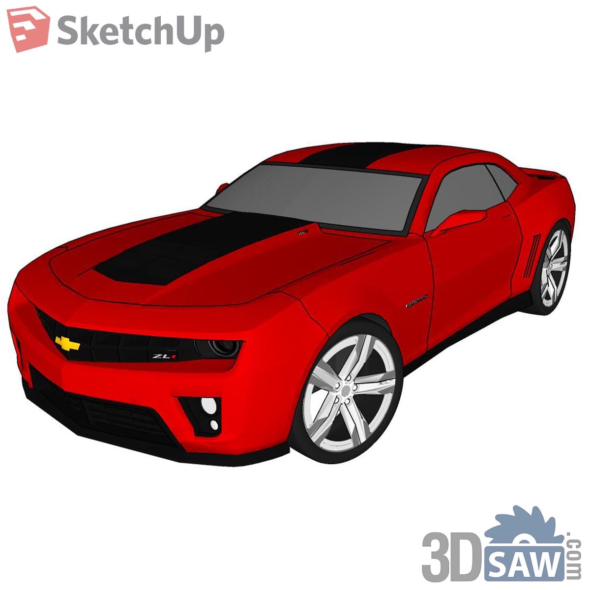 Red muscle coupe with black bonnet stripes and large polished alloy wheels