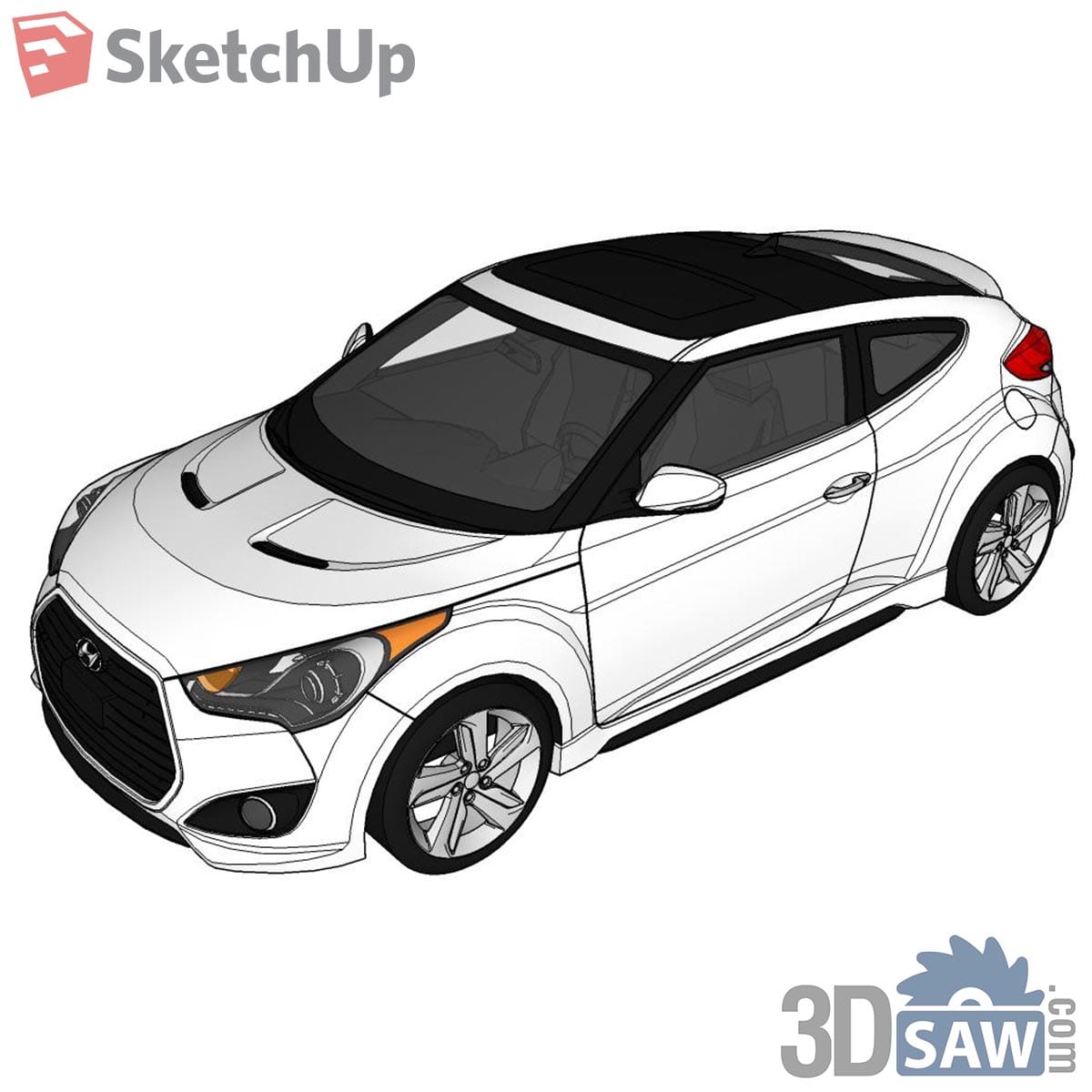 White three-door coupe hatchback with black roof and bonnet vents