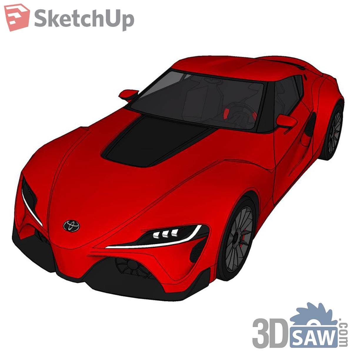 Red concept sports coupe with black bonnet panel and LED headlights