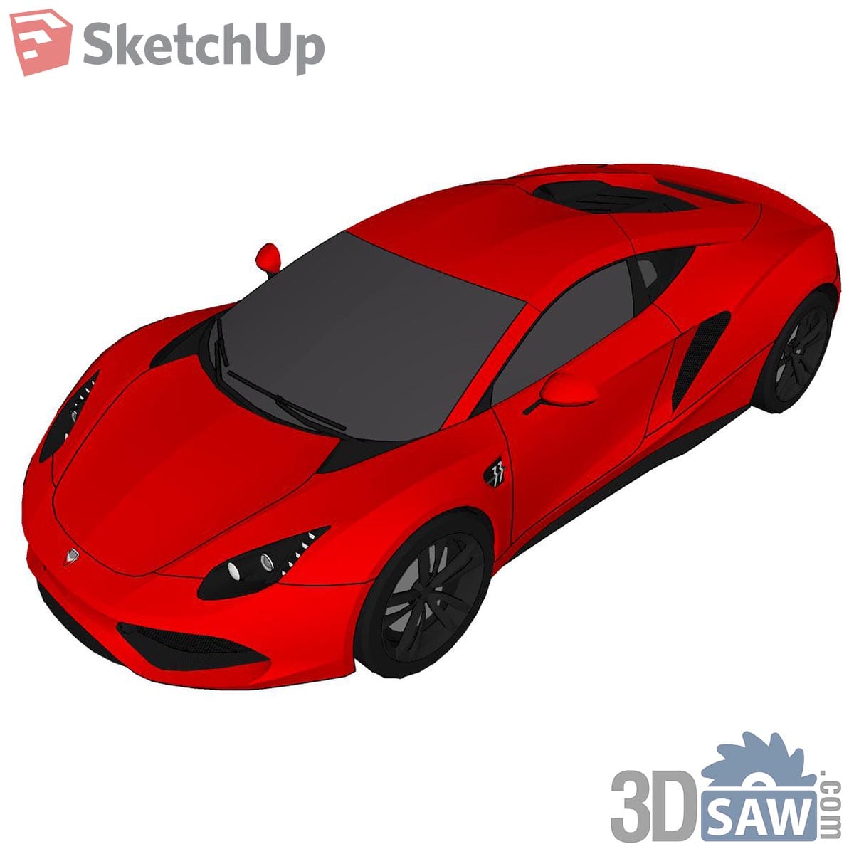 Red mid-engine supercar with side air intakes and black wheels