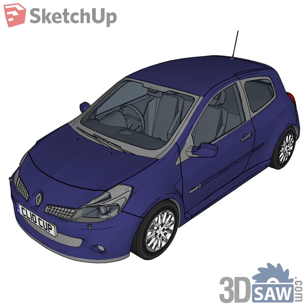 Deep blue three-door hatchback with alloy wheels from a high front angle