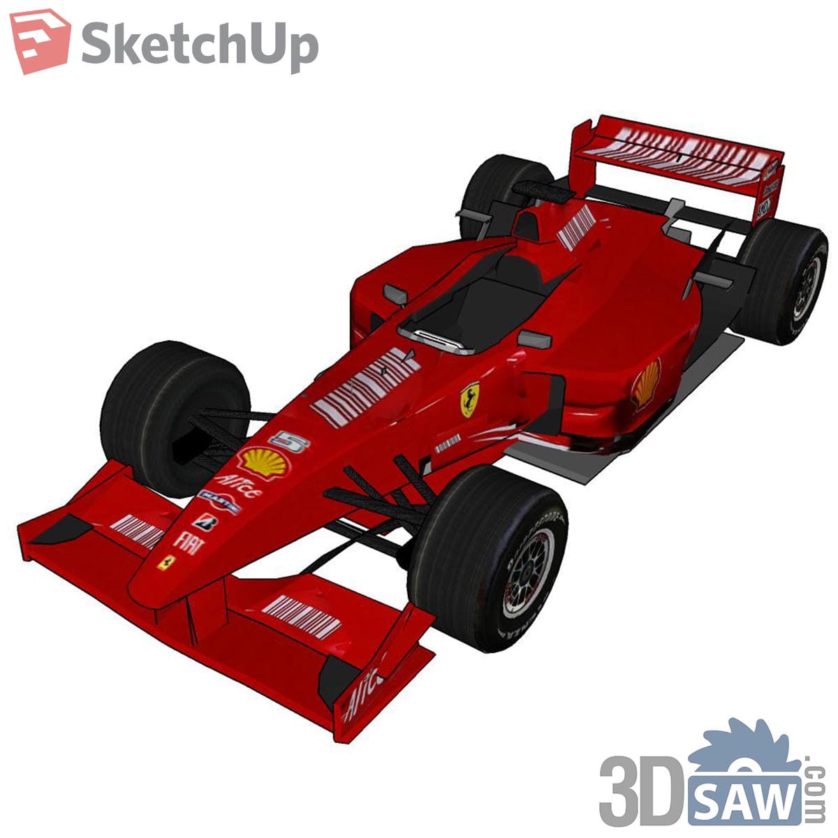 Red open-wheel formula race car with front and rear wings