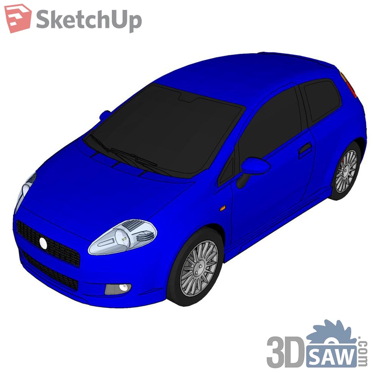 Royal blue three-door hatchback with alloy wheels from a high front angle