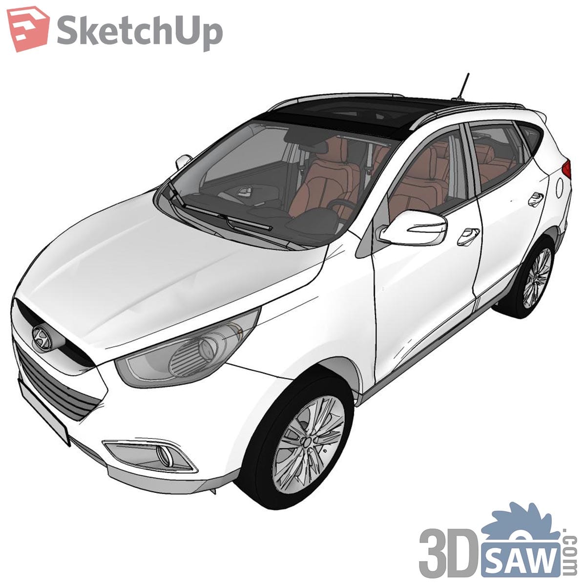 White compact SUV with panoramic roof and tan interior from above