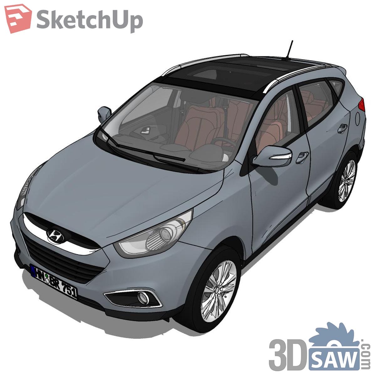 Grey-blue compact SUV with panoramic roof and chrome roof rails
