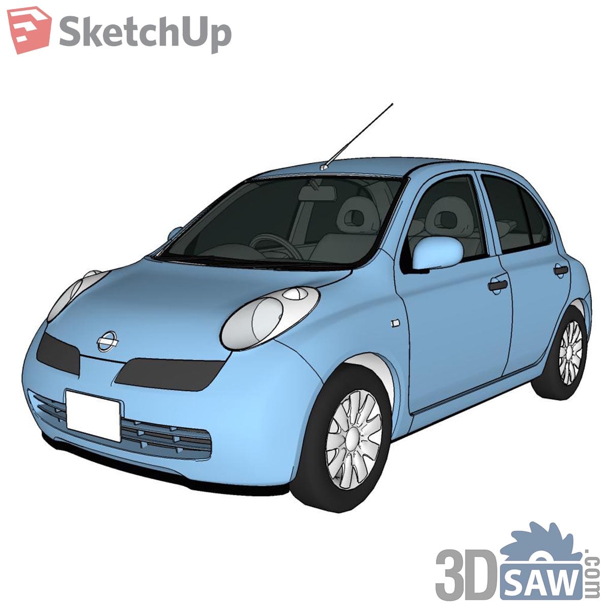 Light blue five-door city hatchback with round headlights
