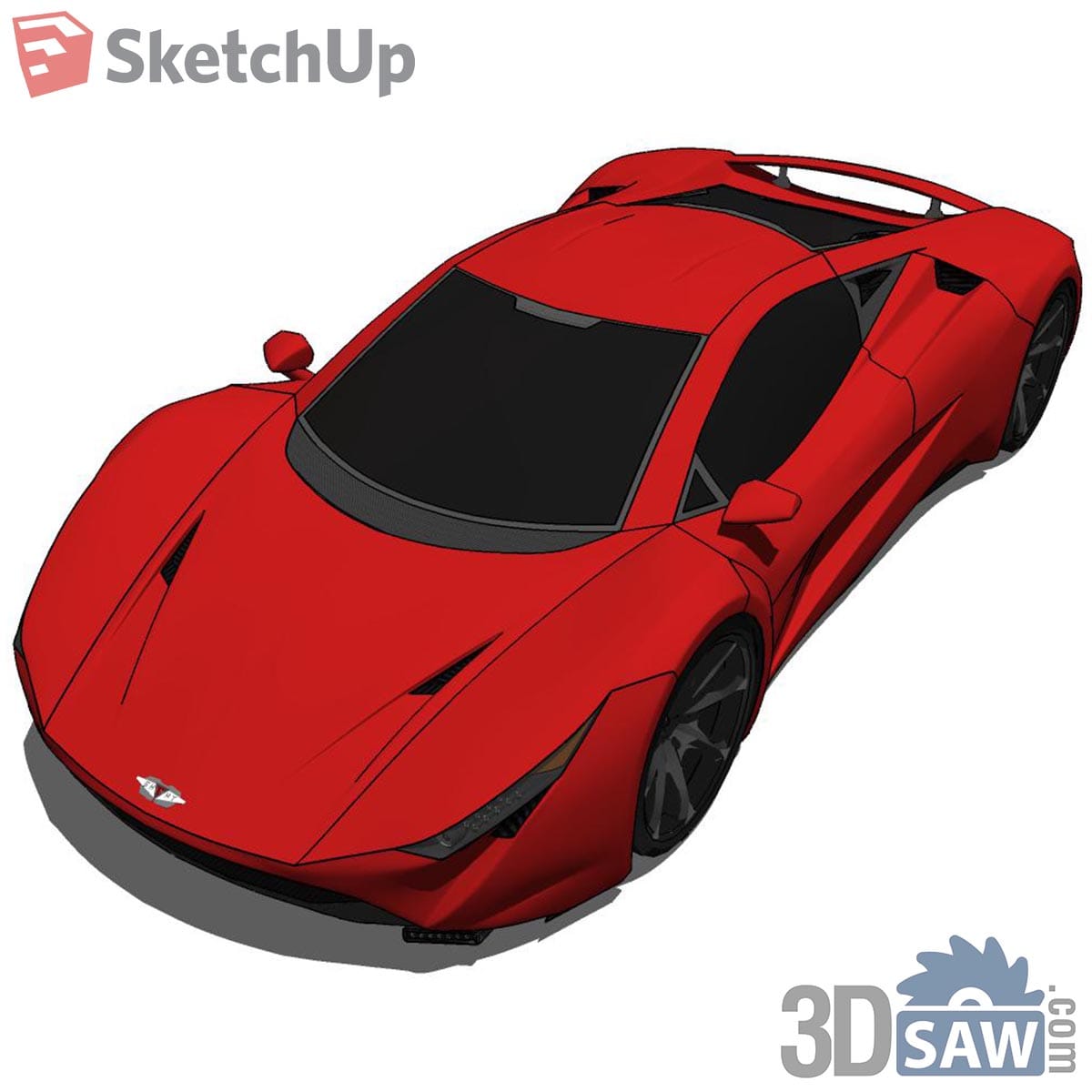 Red concept supercar with angular hood vents and large rear wing
