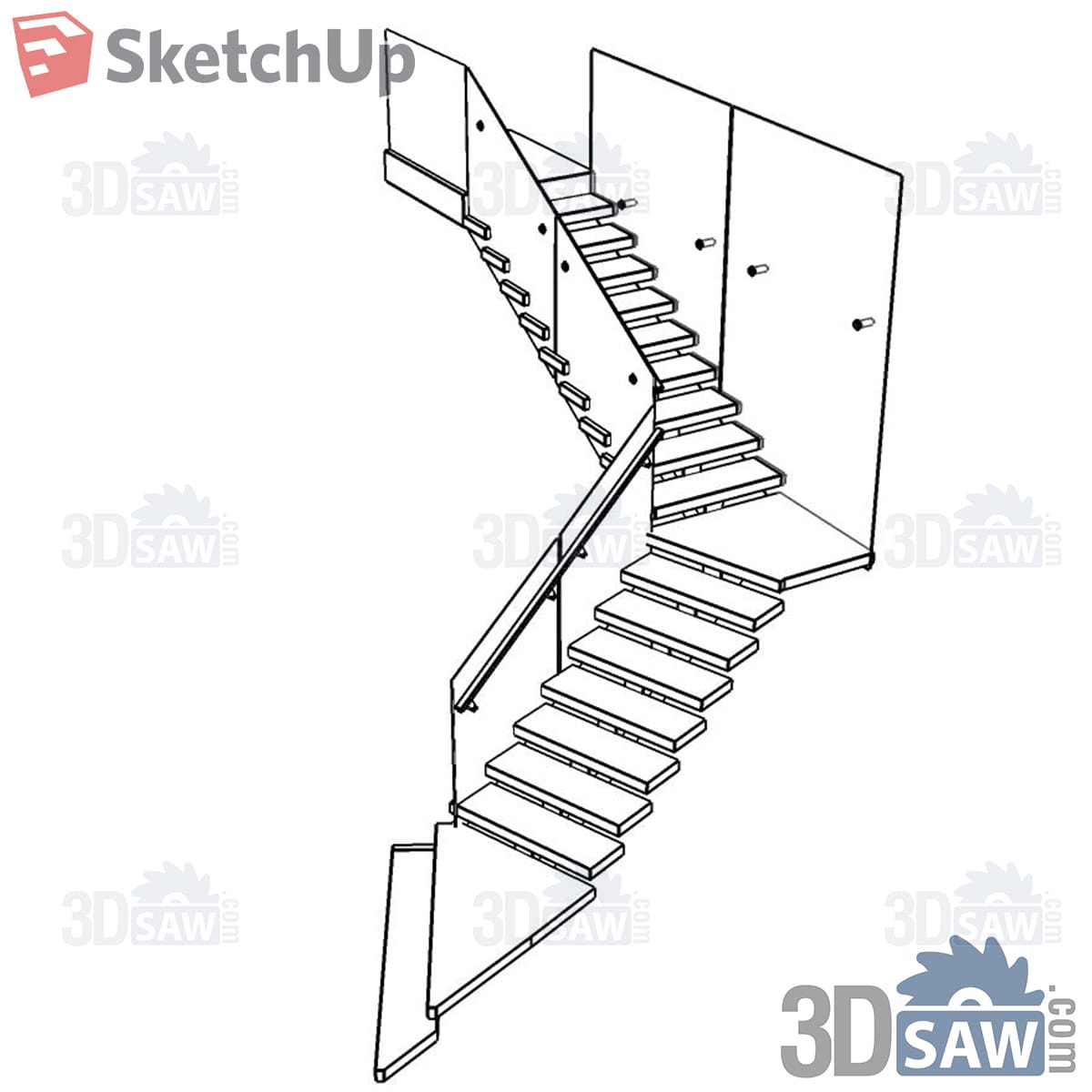 Cantilever stair with floating treads and glass guard in line drawing