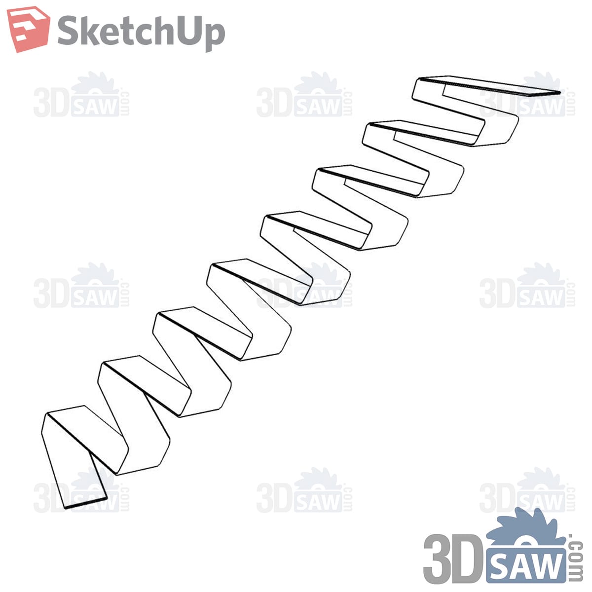 Folded-plate zigzag stair in minimal line drawing